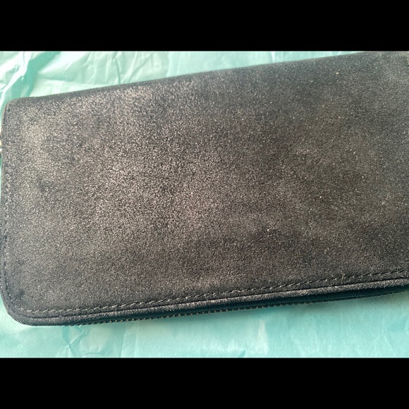 TORY BURCH BLK SHEEN GORG SUEDE MONOCHROME Wallet - Picture 6 of 14